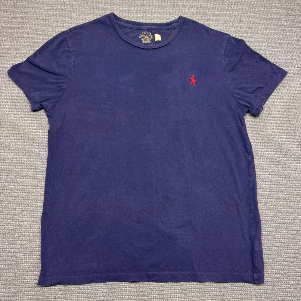 Polo Ralph Lauren Mens Custom Slim Fit T-Shirt Navy Blue Red Pony Logo M 9445